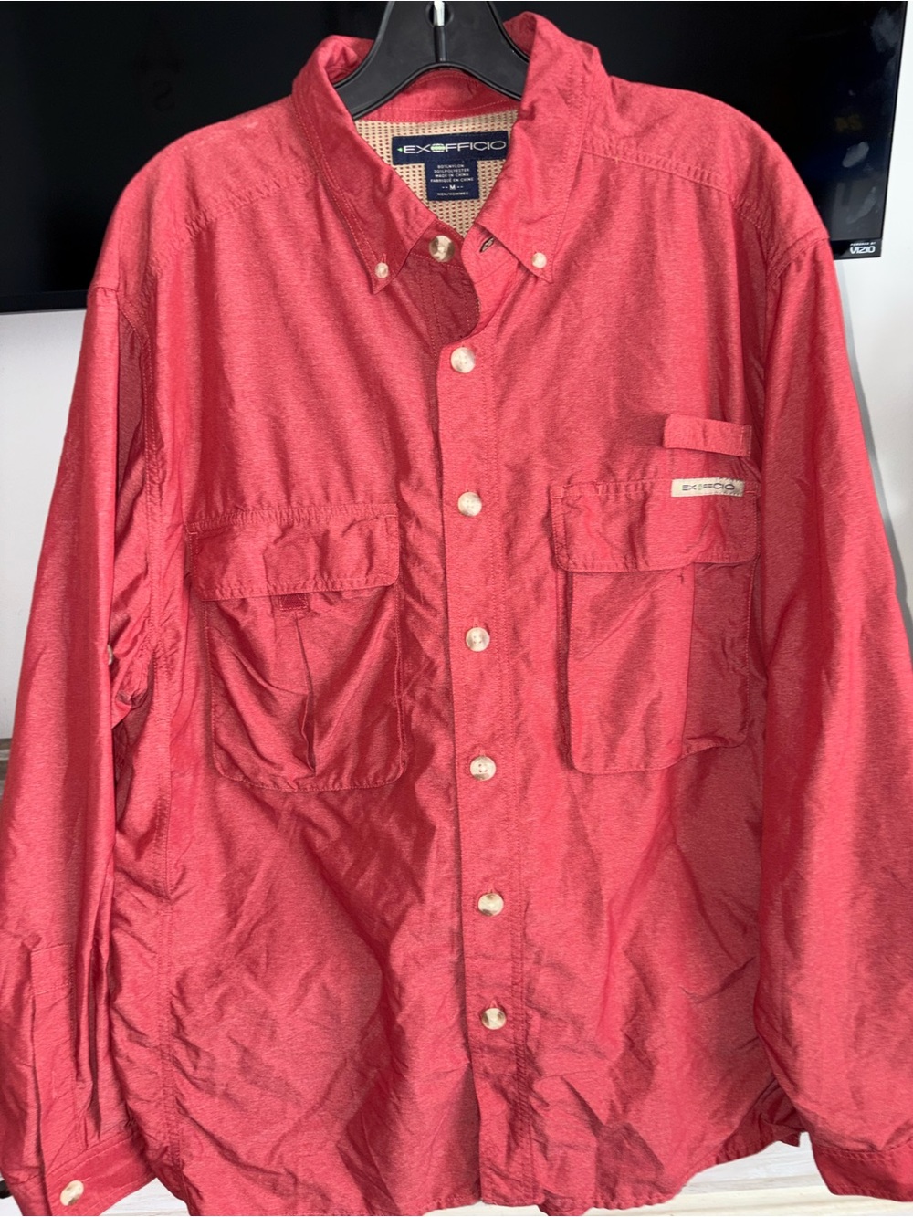 Exofficio Men's Coral-Red Lightweight Button-Front Shirt Jacket